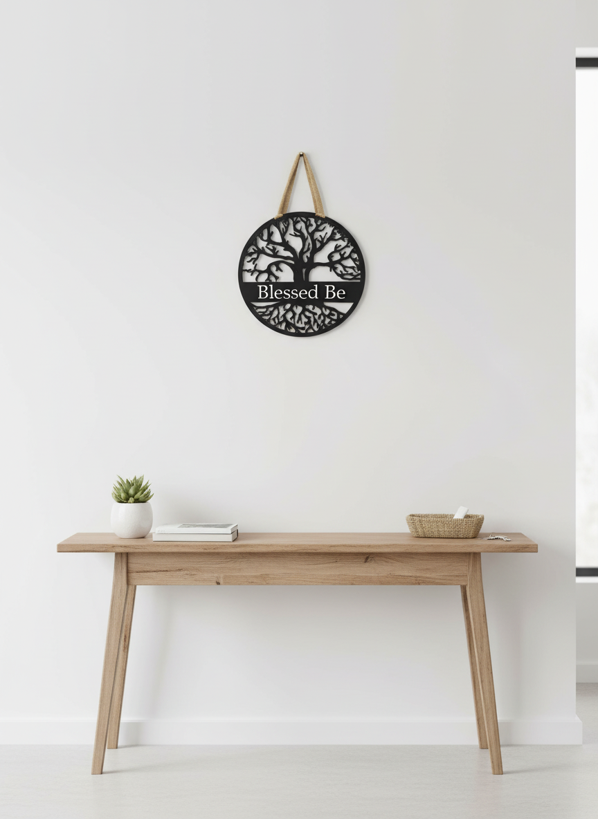 Tree of Life Blessed Be Sign – 3D Layered Wood Wall Decor | Spiritual & Boho Home Accent