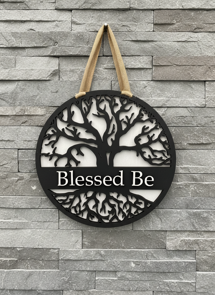 Tree of Life Blessed Be Sign – 3D Layered Wood Wall Decor | Spiritual & Boho Home Accent