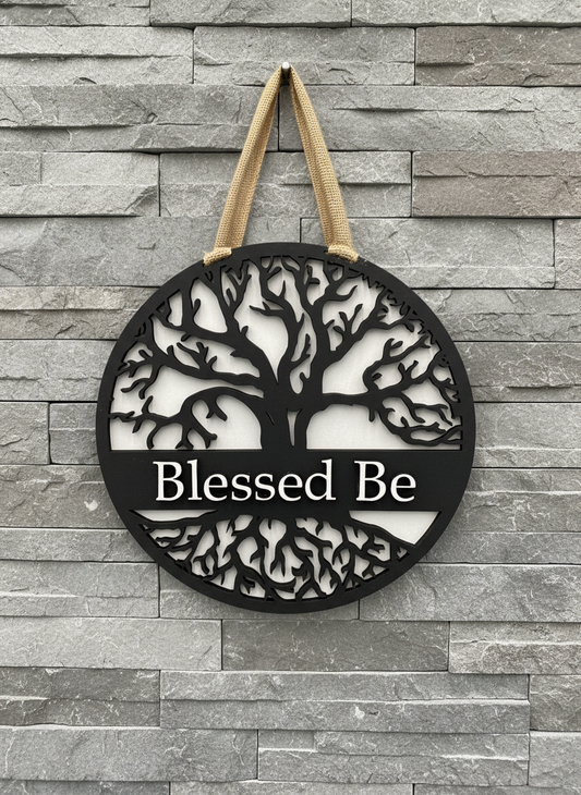 Tree of Life Blessed Be Sign – 3D Layered Wood Wall Decor | Spiritual & Boho Home Accent