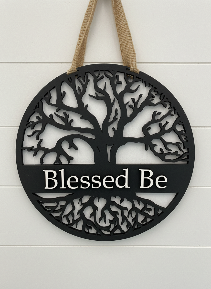 Tree of Life Blessed Be Sign – 3D Layered Wood Wall Decor | Spiritual & Boho Home Accent