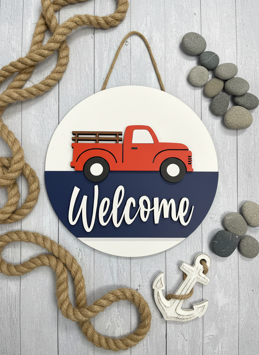 Patriotic Red Truck Door Sign