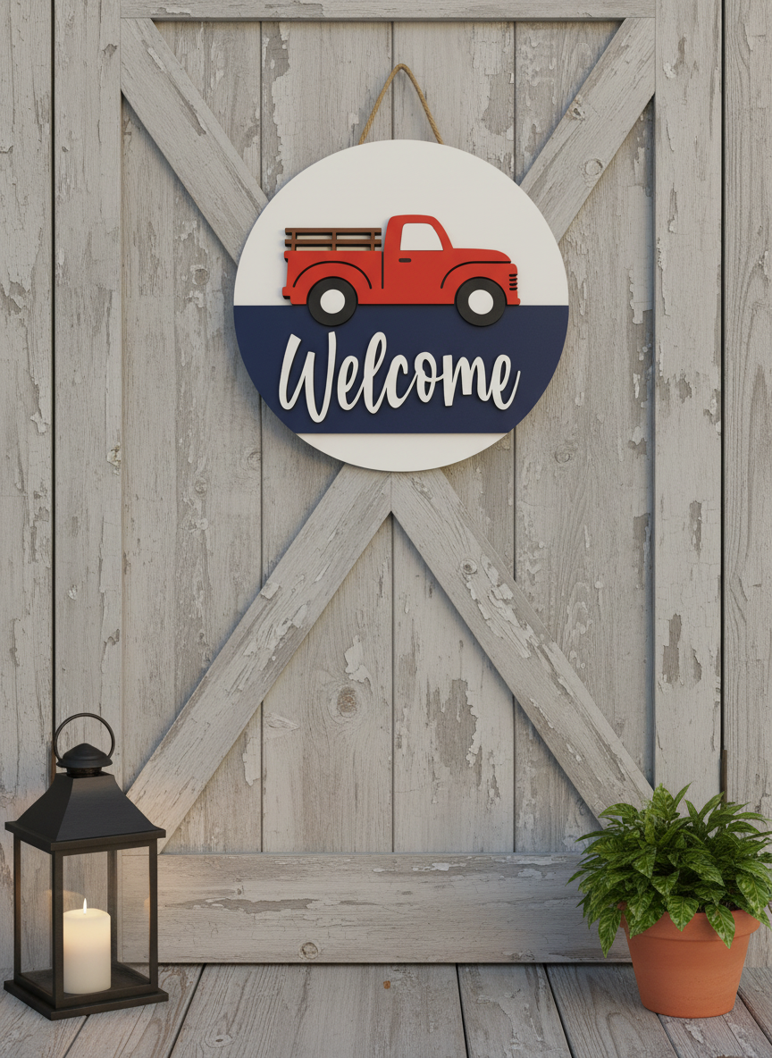 Patriotic Red Truck Door Sign