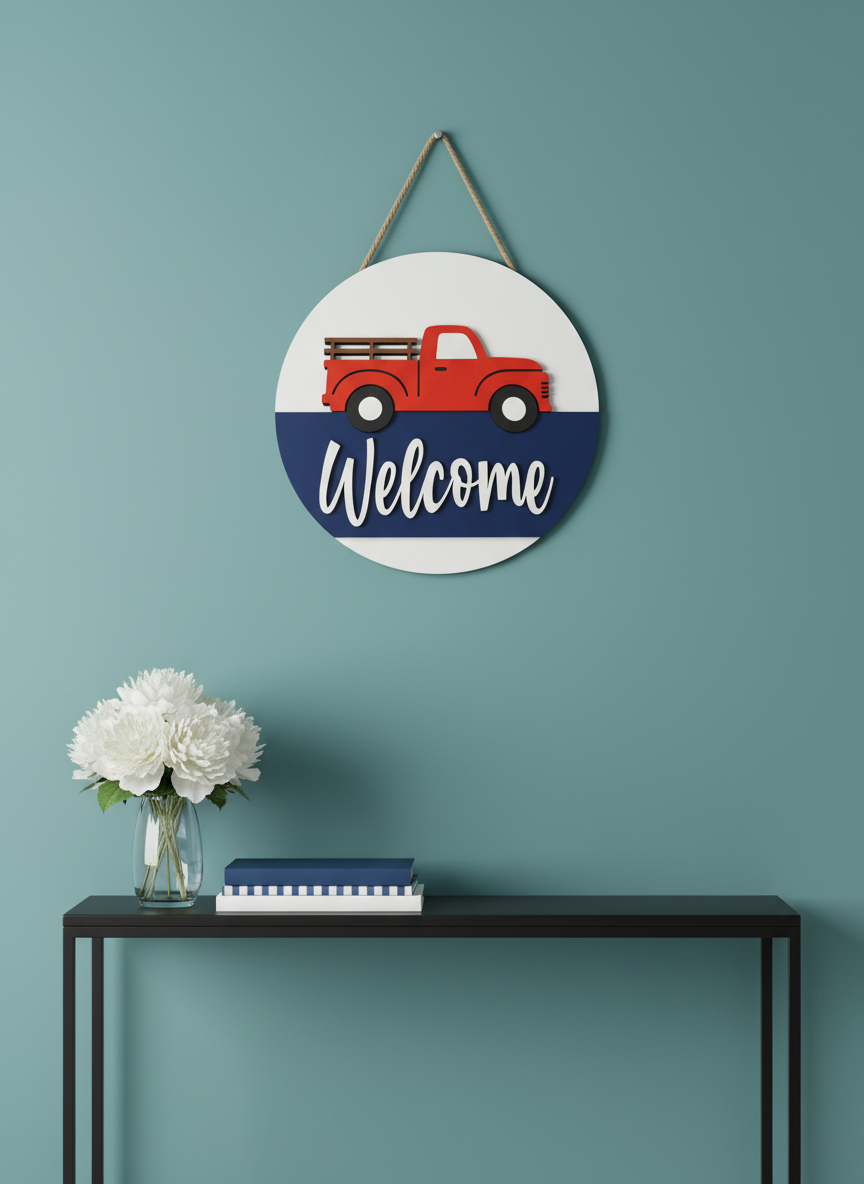 Patriotic Red Truck Door Sign