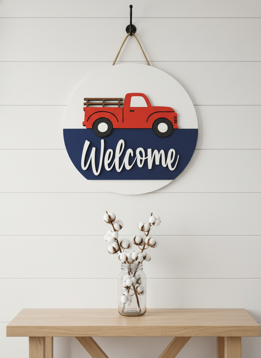 Patriotic Red Truck Door Sign