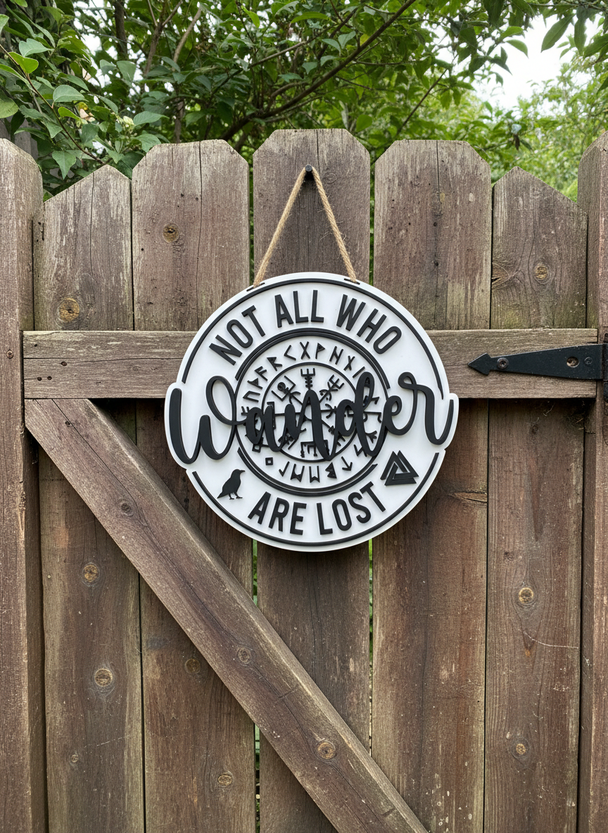 “Not All Who Wander Are Lost” Viking Compass Door Sign – Adventure & Norse Decor