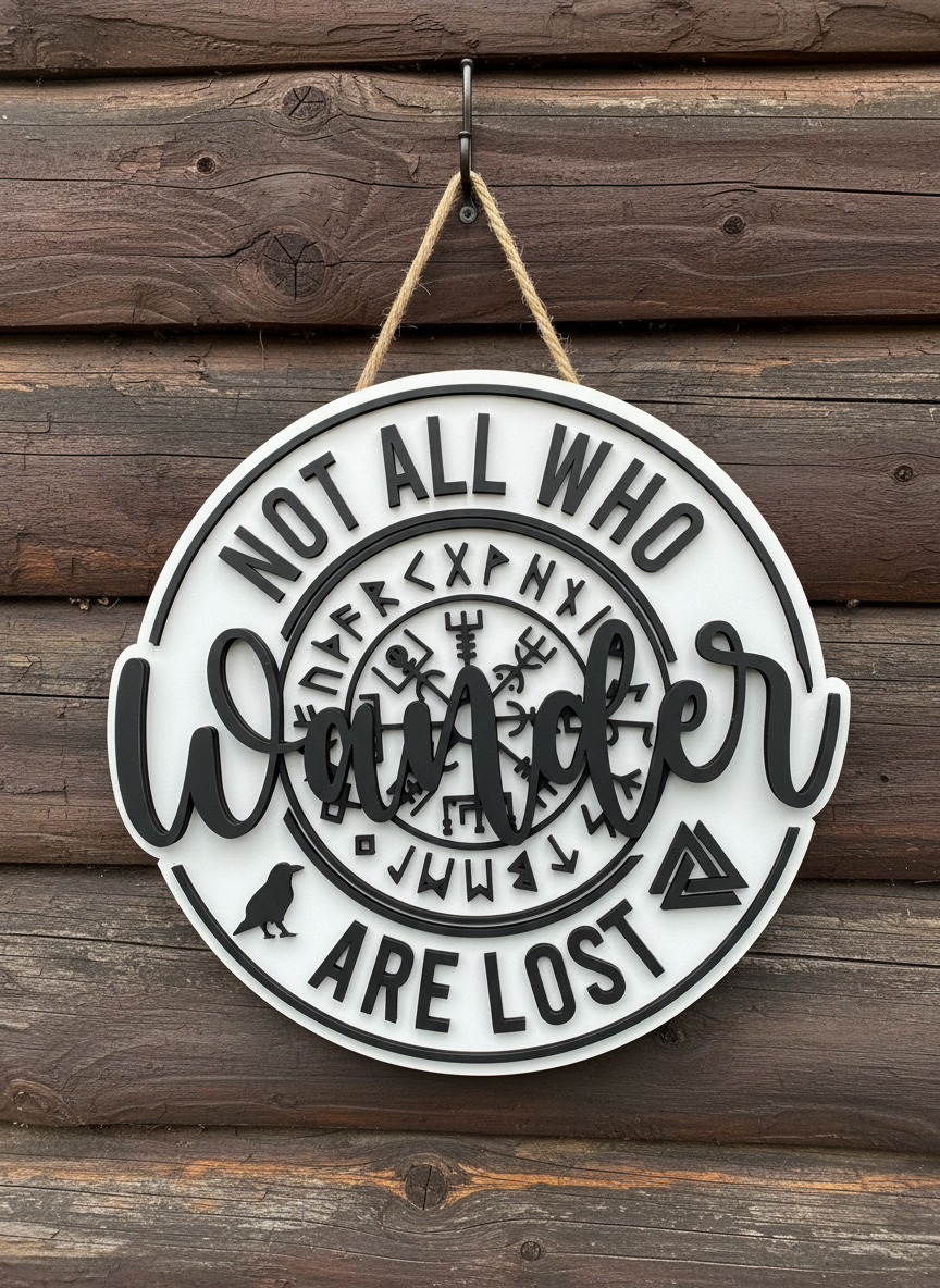 “Not All Who Wander Are Lost” Viking Compass Door Sign – Adventure & Norse Decor