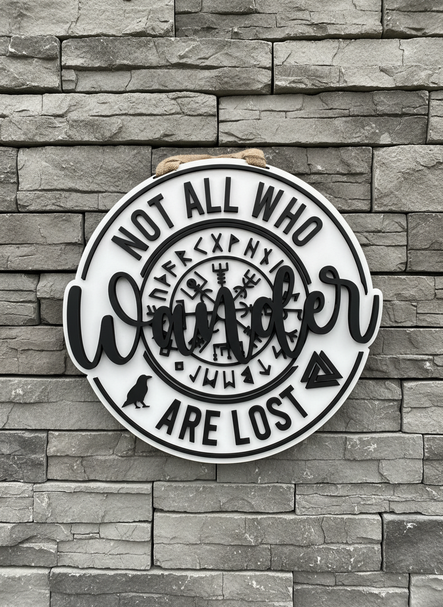 “Not All Who Wander Are Lost” Viking Compass Door Sign – Adventure & Norse Decor