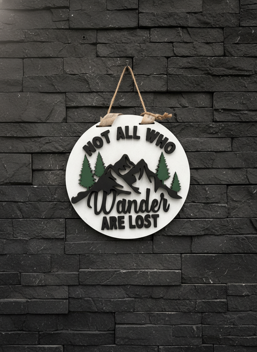 "Not All Who Wander Are Lost" Mountain Scene Door Sign – Adventure & Nature Wall Decor