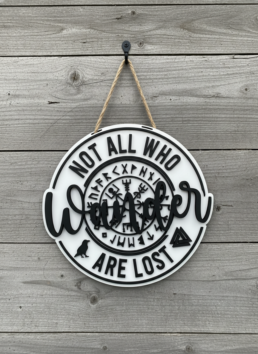 “Not All Who Wander Are Lost” Viking Compass Door Sign – Adventure & Norse Decor