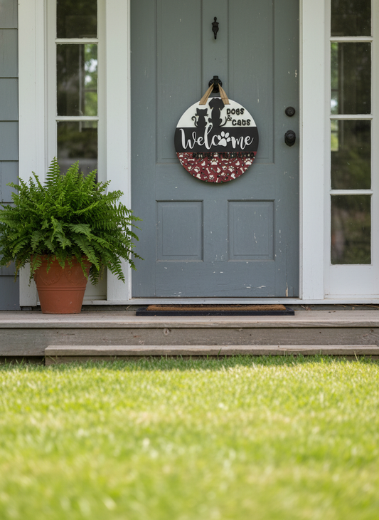 Dogs & Cats Welcome, People Tolerated Sign – 3D Wood Pet Door Decor | Handmade Pet Lover Gift