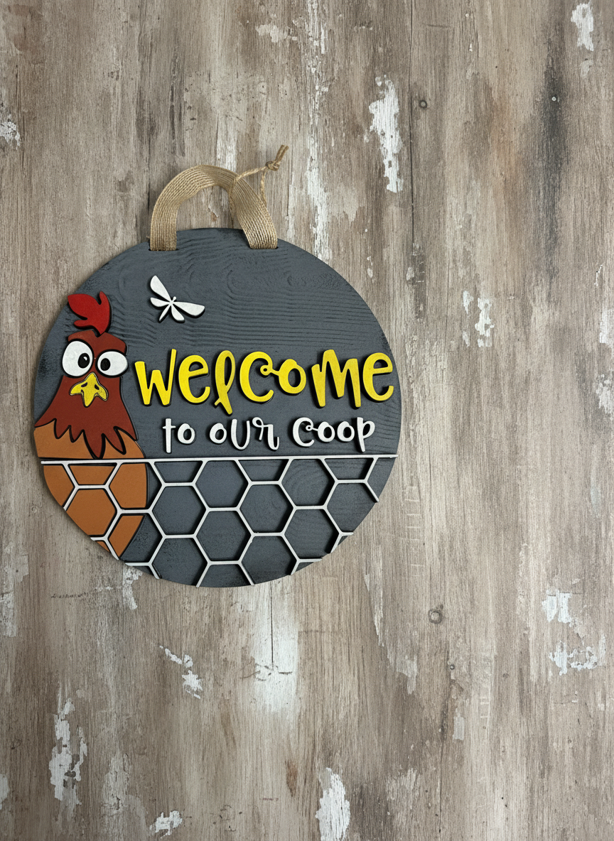 “Welcome to Our Coop” Sign – Handcrafted Farmhouse & Chicken Décor