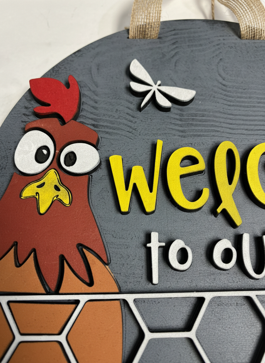 “Welcome to Our Coop” Sign – Handcrafted Farmhouse & Chicken Décor
