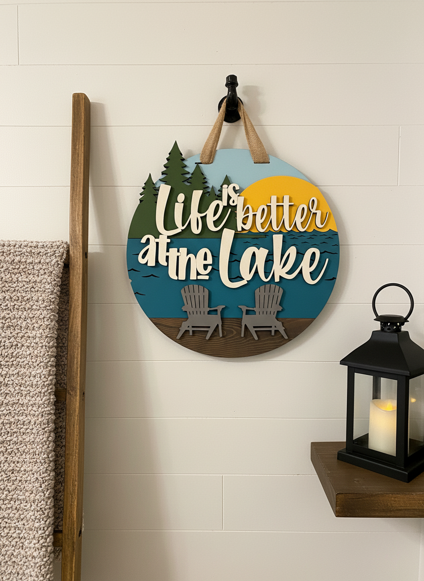 “Life Is Better at the Lake” Door Sign – Handcrafted Lake & Cabin Home Décor