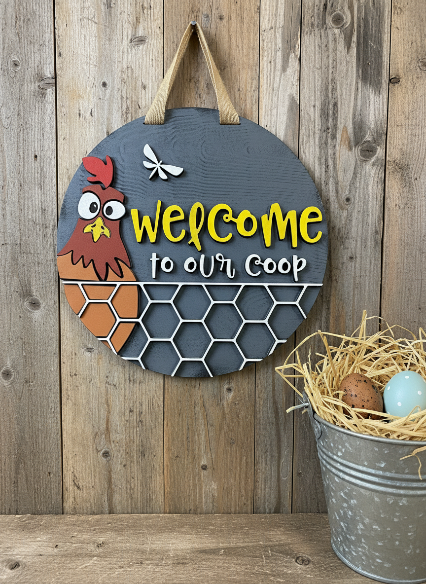 “Welcome to Our Coop” Sign – Handcrafted Farmhouse & Chicken Décor