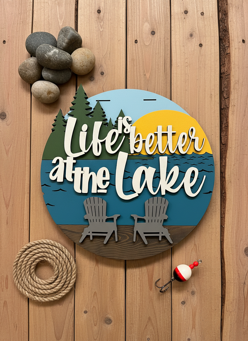 “Life Is Better at the Lake” Door Sign – Handcrafted Lake & Cabin Home Décor
