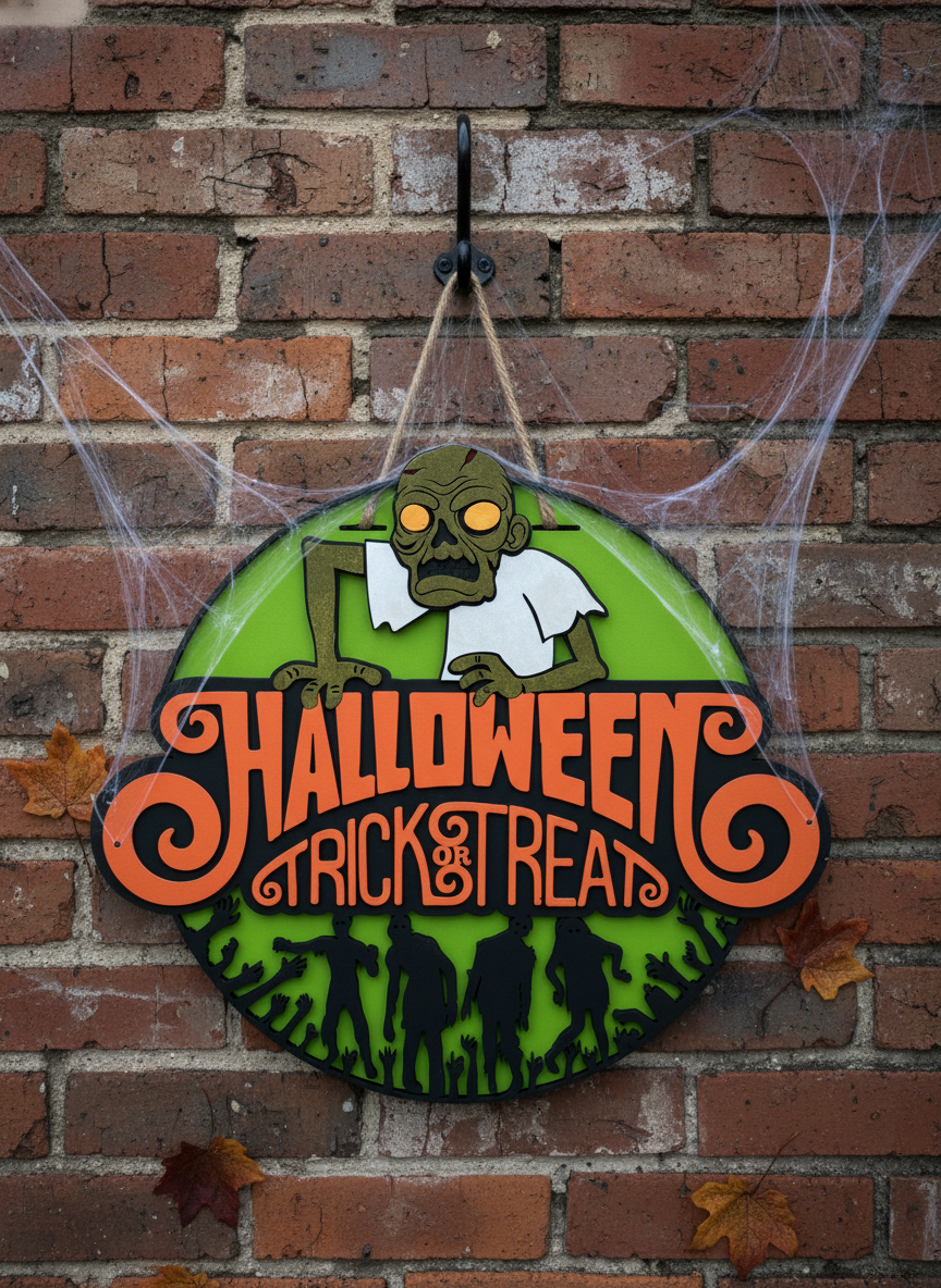 Happy Halloween Zombie Door Sign – Spooky Front Door & Porch Decor