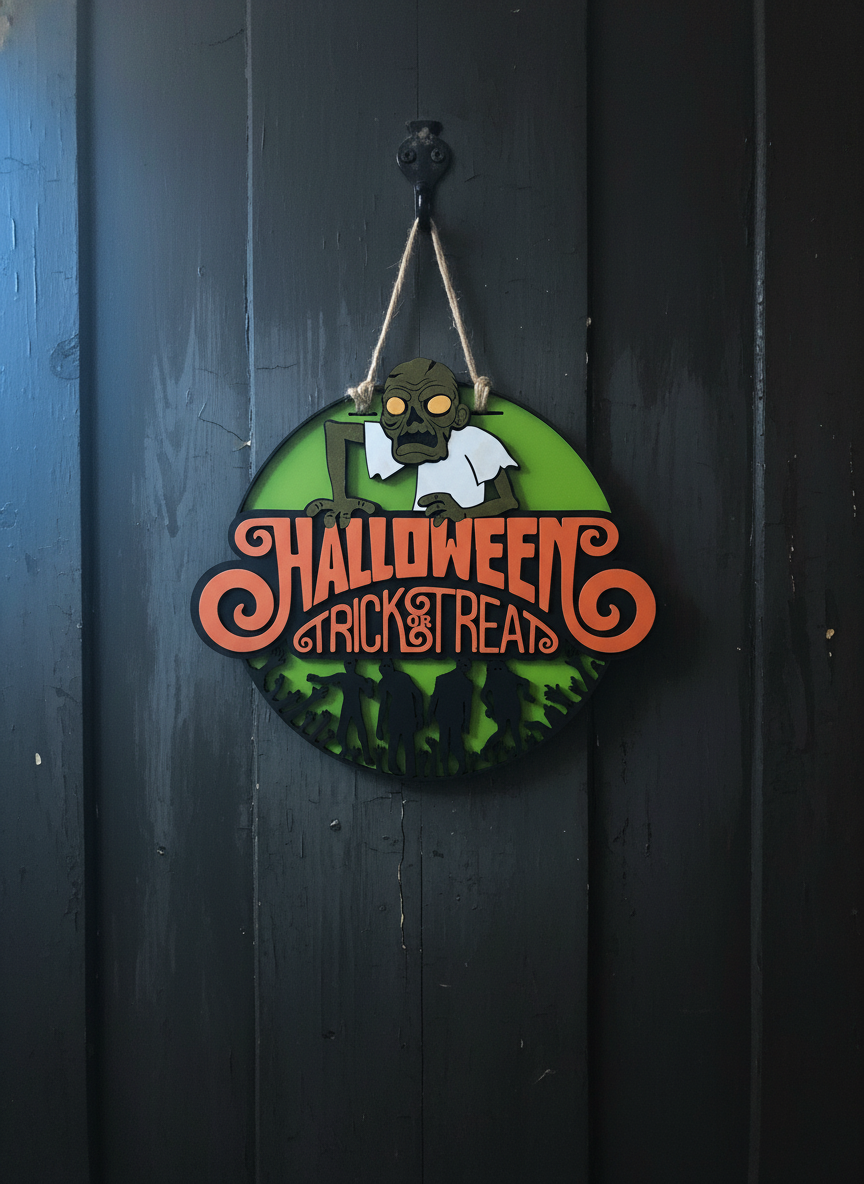 Happy Halloween Zombie Door Sign – Spooky Front Door & Porch Decor