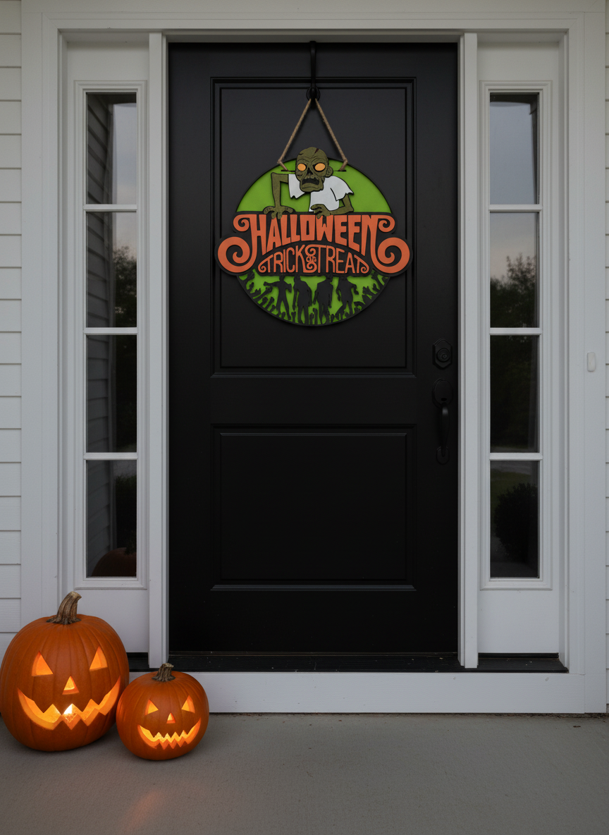 Happy Halloween Zombie Door Sign – Spooky Front Door & Porch Decor