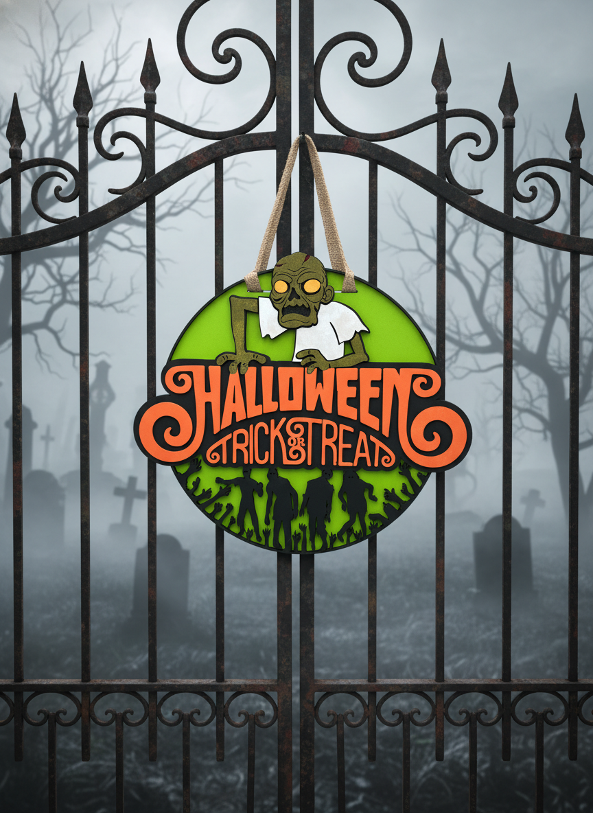 Happy Halloween Zombie Door Sign – Spooky Front Door & Porch Decor