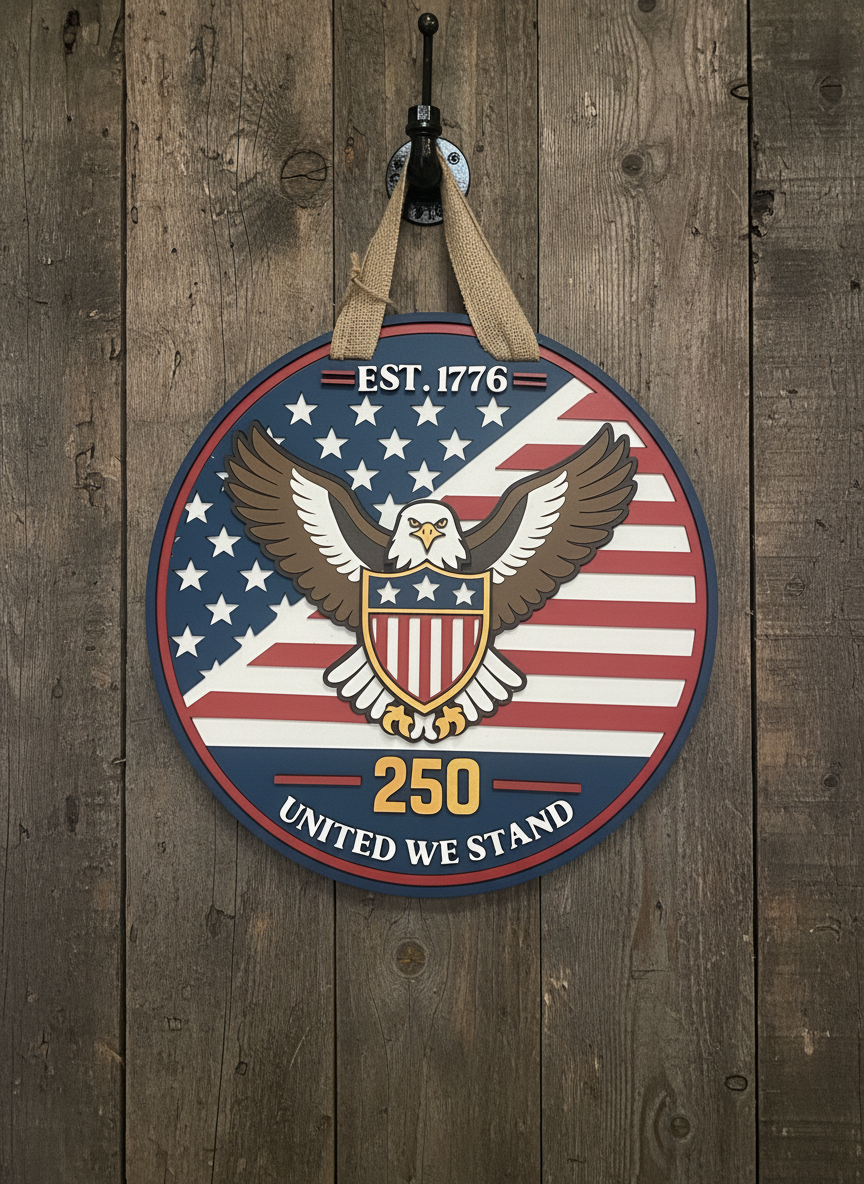 Patriotic 250th Anniversary Eagle Door Sign – “United We Stand” | Est. 1776 American Decor