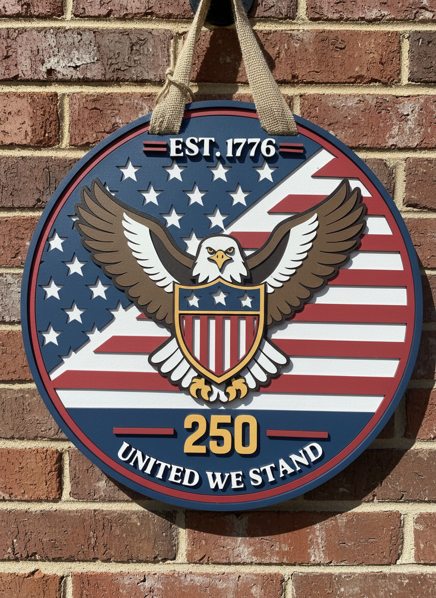 Patriotic 250th Anniversary Eagle Door Sign – “United We Stand” | Est. 1776 American Decor