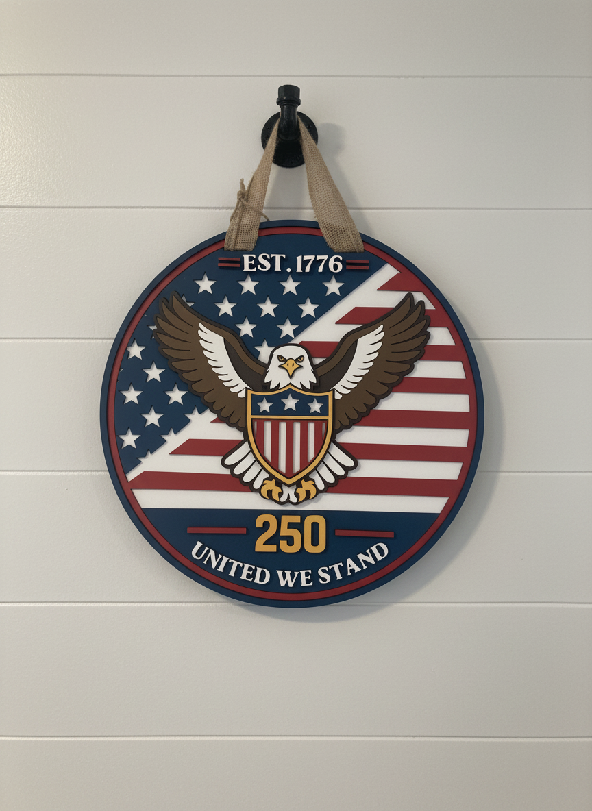 Patriotic 250th Anniversary Eagle Door Sign – “United We Stand” | Est. 1776 American Decor