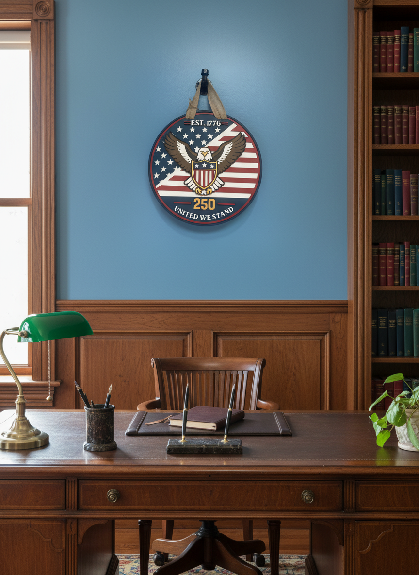 Patriotic 250th Anniversary Eagle Door Sign – “United We Stand” | Est. 1776 American Decor