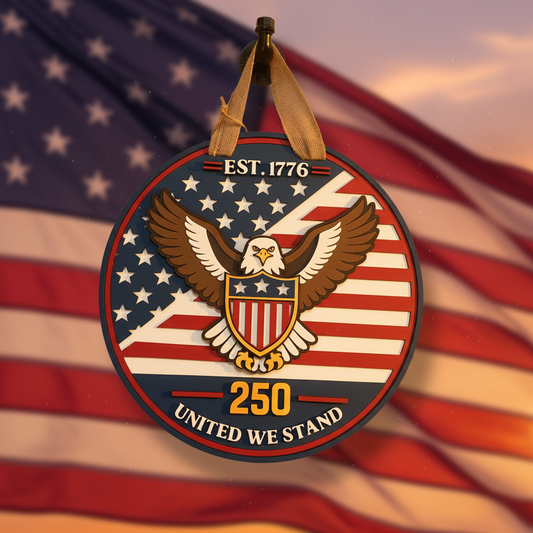 Patriotic 250th Anniversary Eagle Door Sign – “United We Stand” | Est. 1776 American Decor