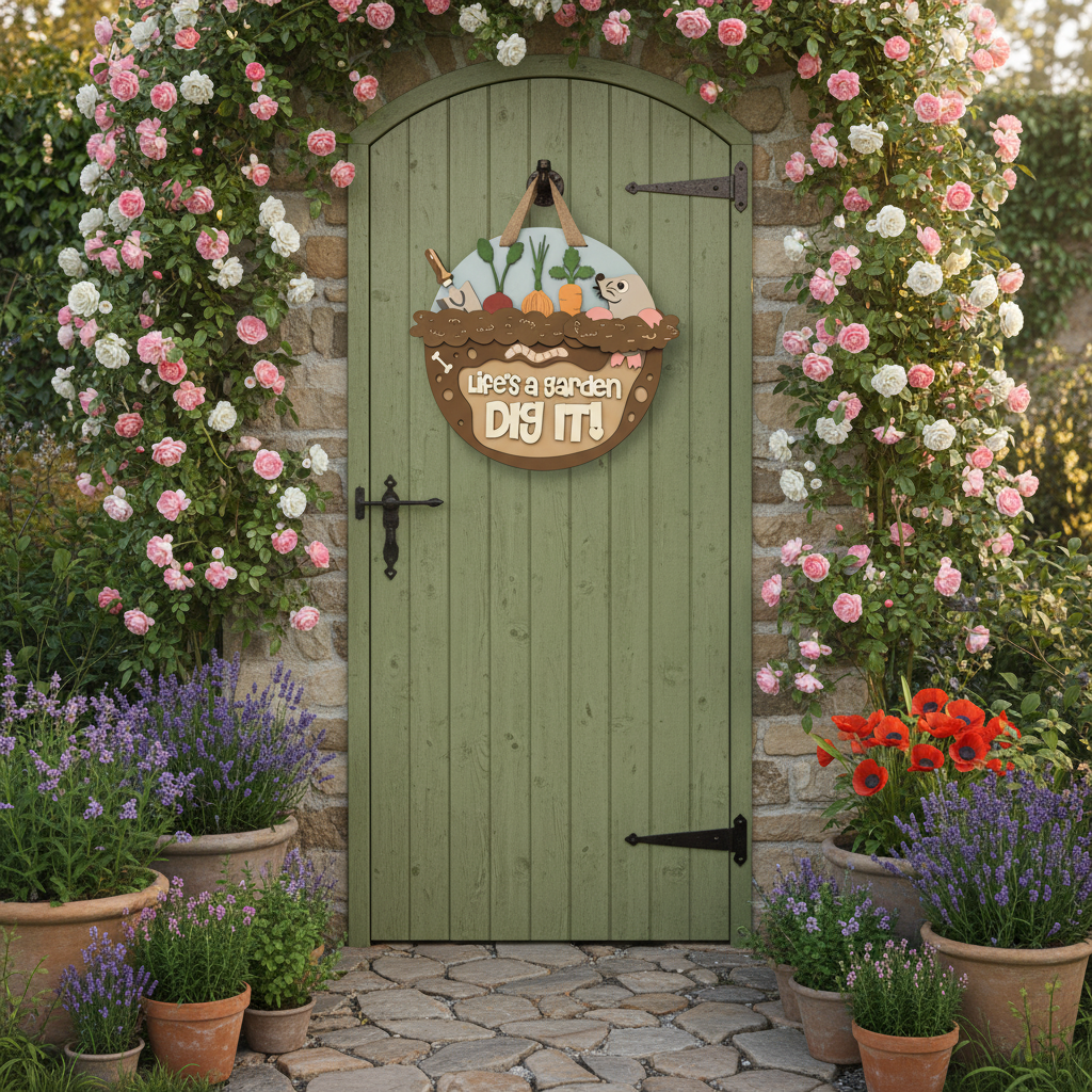 “Life’s a Garden, Dig It” Mole Door Sign – Handcrafted Garden & Nature Décor